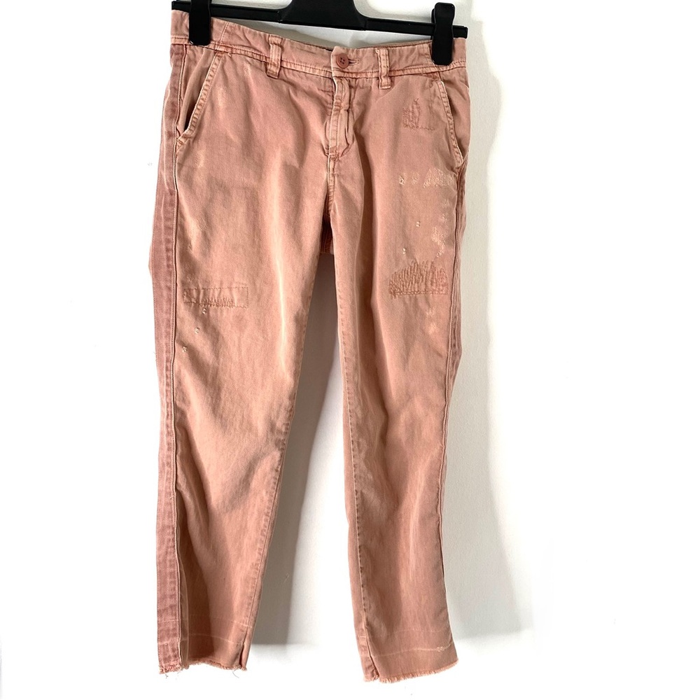 J. Crew Dusty Rose Chino Pants Distressed Raw Hem Textured Panel